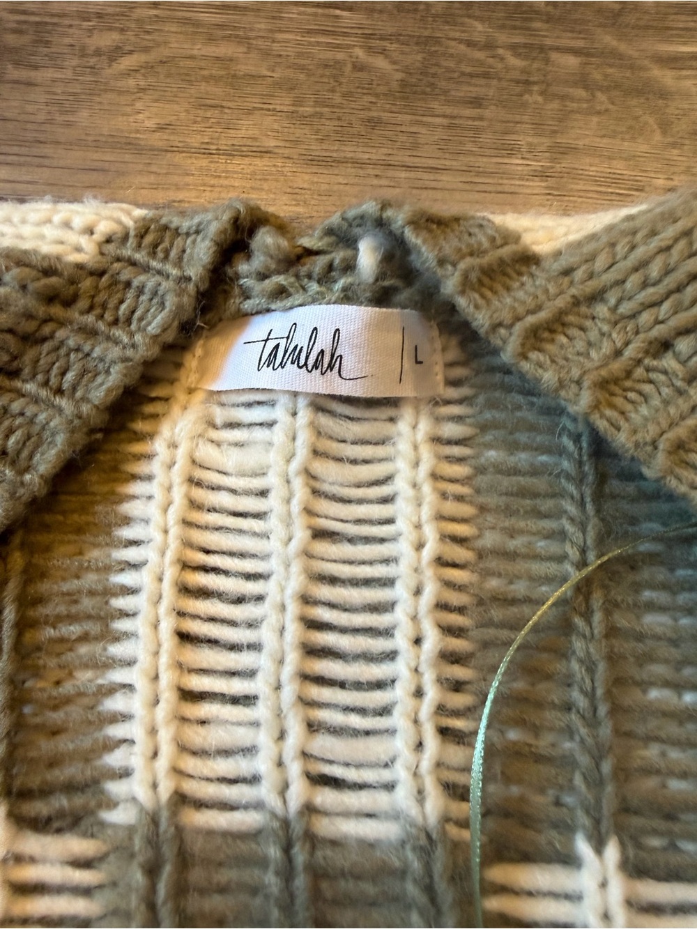 TALULAH Checkerboard Knit Cardigan in Cream and Olive - Picture 4 of 5